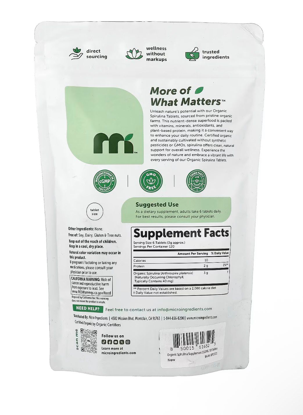 Espirulina Orgánica USDA | 720 Tabletas