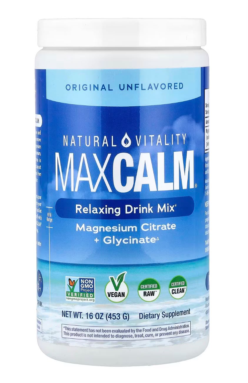MAXCALM Magnesio Citrato + Glicinato Natural Vitality 453 g – Sin Sabor